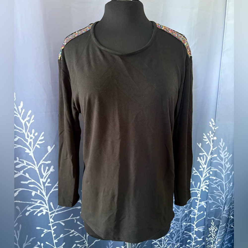 Lane Bryant Black Long Sleeve Top with Colorful Shoulder Accents